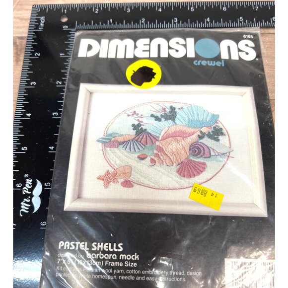 Dimensions Pastel Shells Crewel Embroidery Kit 7"x5" Barbara Mock Design - Picture 2 of 4
